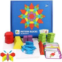 Pattern Wooden Blocks Set 155 Pcs Geometric Shape Puzzle Kindergarten Tangram Brain Teasers Early Educational Montessori For Kid
