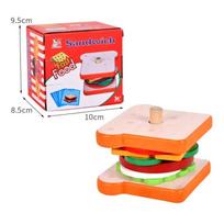 Toys Montessori For 2 3 Year Toddlers%Wooden Burger*Sandwich Stacking Toys|Fine Motor Skills FoodsPreschool Learning Blocks Toy