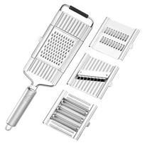 Stainless Steel Manual Vegetable Chopper/Slicer, Multifunctional, 3 Interchangeable Blades, Storage Container, 1 Count