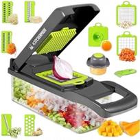 14-Piece Multifunctional Vegetable Chopper, 7 Blades, Green Accessories, PENDAN