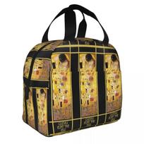 Klimt Kiss Insulated Lunch Tote Bag for Women Portable Thermal Cooler Gustav Klimt Freyas Art Lunch Box Work School Food Bags S įvairiaspalvis