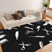 Barber Shop Tool Mat - Scissors & Comb Pattern Rug for Living Room, Hair Salon & Bedroom, Machine Washable Decor Carpet 40cm x 60cm