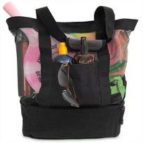 Tote Bag Mesh Beach Tote Bag with Insulated Cooler Compartment Extra Large Pool Picnic Cooler Bag with Zipper Closure for Trave juoda