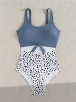 Polka Dot Color Block One Piece Hollow Out Sexy Bikini Swimsuit Fashion Beach Vacation Elegant Bathing Suit S