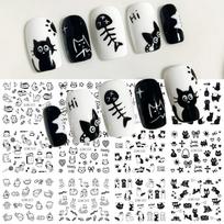12pcs Cartoon Cute Cat Stickers For Nails Star Flower Bow Nail Water Decals Sliders Korean Japanese Nail Art Manicure Decoration