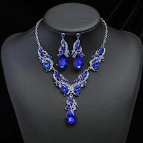 Crystal Water Drop Necklace Earrings Set Shining Women's Necklace Rhinestone Jewelry Set  Women mėlyna