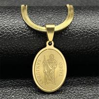 Hip Hop San Judas Pendant Necklace for Women Men Stainless Steel Gold Silver Color St Jude Thaddeus Chain Necklaces Jewelry