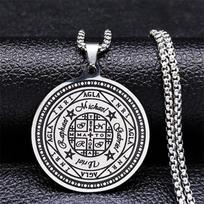 Magic Talisman Stainless Steel Necklace wheel of fortune (Agla-INRI) Protection of angel Silver Color Necklace Jewelry N2832S02