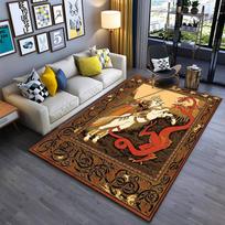 Medieval Knight Fighting Red Dragons Carpet, Fantasy Art Decor Rug  Suitable for use as an anti-slip for living room bedroom sofas 40x60cm( 15x23in )