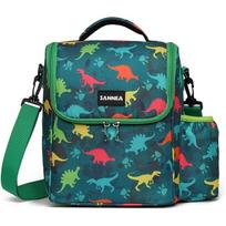 Insulated Lunch Bag 7.5L Dinosaur Pattern Kids Bento Bag Thermal Food Pouch Curved Opening Green 21x14x26cm Polyester