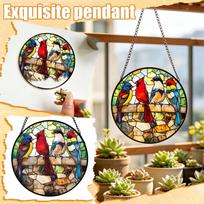 Stained Glass Window Hanging Suncatcher Bird Design Decorative Panel for Garden Kitchen Sunroom Home Ornament with Chain One Size