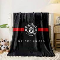 Black background, red stripe with Manchester United crest and slogan. for all seasons blanket lunch break throw gift 80cm x 120cm