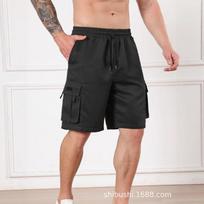 Men's Solid Color Cargo Shorts With Drawstring Waist S juoda