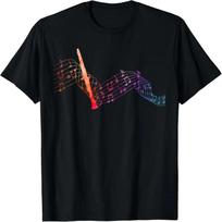 Spalvingas klarnetas ant natų lapo klarnetininkui T-shirt S juoda