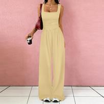 Women's Vest Casual Wide-leg Pants Two-piece Set L smėlis