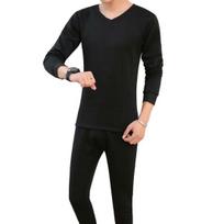 2 vnt./komplektas Žieminis vyriškas termo apatinių drabužių komplektas Apvalus kaklas Ilgomis rankovėmis Šiltas Storas Plušinis Didesnio dydžio Slim Fit Elastingas Atviras 4XL juoda