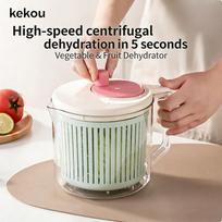 Practical Dishwasher Safe Food Drainer Basket Vegetable Dehydrator with Handle Plastic Fruit Spinner rožinė