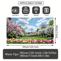 2D Flat Printing Garden Backdrop, Cherry Blossom & Tulip Park Photography Background for Events 47.2x31.5inch/120*80cm