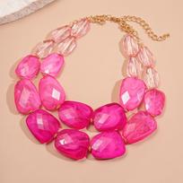 Facet-cut Chunky Acrylic Necklace Translucent-jelly Geometric Facet Choker  Resort-getaway rožinė