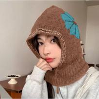 Neck Guard Flower Balaclava Hat Windproof Knitted Pullover Hat Ear Protection Hat  Streetwear kava