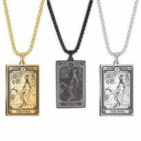 Skeleton Marigold Witch Tarot Card Necklace Talisman Stainless Steel Couple Skull Hug Gay Necklace Amulet Jewelry Halloween Gift Stainless Steel&60CM BOX CHAIN