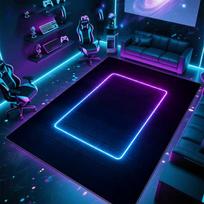 Neon C-yberpunk Gaming Area Rug RGB Colorful Light Up Floor Mat with Geometric & Glitch Design Non Slip Carpet for Esports Room 40cm x 60cm