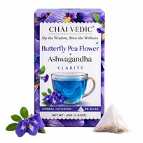 Chai Vedic Butterfly Pea Flower and Ashwagandha Herbal Infusion Tea, Clarity Blend, 20 Bags