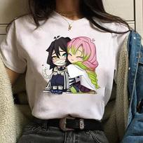Funny Kanroji Mitsuri Iguro Obanai Cartoon Print T-Shirt Couple Loose Short Sleeves Round Neck Top Anime Casual Shirt Tees S įvairiaspalvis