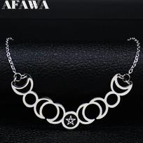 Triple Moon Goddess Sun Pentagram Stainless Steel Hecate Necklaces Witch Luna Necklace Jewelry esotericos y brujeria N427