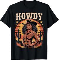 African American Black Girl Melanin Retro Cowgirl Unisex T- Shirt M