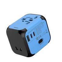 EU/UK/US/AU Universal Travel Plug Adapter USB Port 2 Type C All-in-one Charger Adapter Durable Socket Adapter mėlyna