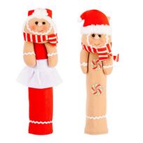 1 pora Kalėdinių šaldytuvo rankenėlių užvalkalų, sausainio žmogeliuko dizaino, audinio, virtuvės prietaisų rankenėlių įvorės raudona
