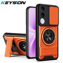 KEYSION Magnetic Phone Case for VIVO V70 FE 5G Slide Camera Protection Upright Stand 360° Ring Shockproof Cover for VIVO V70 FE for VIVO V70 FE oranžinė