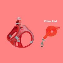 New cat and dog chest back leash pet walking leash color chest strap cat vest type leash set pet supplies (red,XXXS) raudona