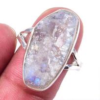 Natural Rainbow Moon Stone Gemstone Handmade 925 Sterling Silver Ring S.10 K6b08
