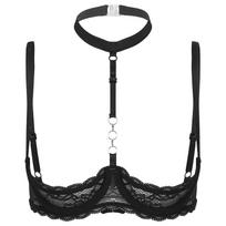 Didelio dydžio liemenėlės Moteriškos gėlėtos nėrinės, 1/4 puodeliai Push Up Underwire liemenėlės Viršutiniai Balconette Bralette kasdieniai liemenėlės S juoda