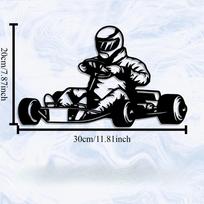Dynamic Go Kart Racer Metal Wall Art, Iron Sculpture, Racing Fan Gift, Rustproof Garage Decor, Motorsport Theme 12in