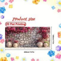 2D Blooming Bougainvillea Stone Wall Backdrop, 2D Flat Printing Background Cloth for Outdoor Events & Parties 47.2x31.5inch/120*80cm