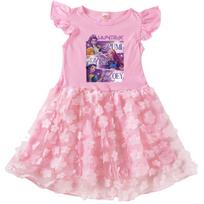 4136 Kids Girls Rumi Zoey Mira Print Mesh Applique Dress 100cm rožinė