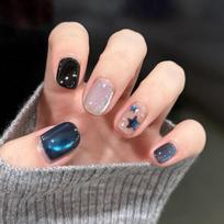 Glass beads, cat's eye stars, purely handmade armor, white, gentle and advanced, short nail art patch, fake nails. XS