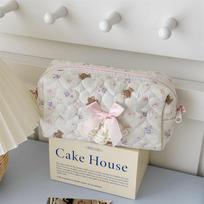 Cute Bear Sweet Heart Bow Rose Lace Cosmetic Bag Large Capacity Portable Travel Storage Bag Women Clutch Bag Girly Toiletry Bags