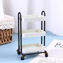 Mini Trolley Floor Storage Rack with Wheels Dollhouse Miniature Furniture Shelf Bookshelf Display Decoration smėlis