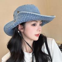 Spring/Summer Western Cowboy Fisherman's Hat Unisex Retro Casual Sun Hat—Versatile for Hiking Sun Protection and Fishing M（56-58cm） šviesiai mėlyna spalva
