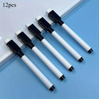 12pcs Easy-to-Wipe Water-Based Erasable Pens, Black Cap, Fade-Resistant, Quick-Drying, Smooth Art Drawing Pens,Classroom, etc.