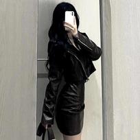 Classic American Style Slim Fit Short Zipper PU Leather Motorcycle Jacket Women Vintage Biker Outerwear S juoda