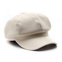 British Vintage PU Beret Cap Solid Color Unisex Plain Hat JK Black Octagonal hat  Daily smėlis