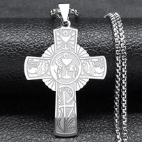 Christian Christ Eucharist Halo Grape Juice Cross Necklace Stainless Steel Men Women Catholic Holy Spirit Church Chain Jewelry