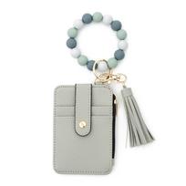 Faux Leather Card Holder Bracelet Keychain Wristband Card Case Keyring  Fashion Accessory style F