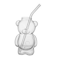 Meškos formos stiklinė 320ml Mielas meškiukas vyno taurė Unikali šampano taurė Sulčių gėrimo stiklinė Gimtadienio dovana 1pc With straw