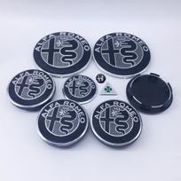 1 rinkinys 11 vnt. Ratų centriniai dangteliai 50 mm skersmens Alfa Romeo 74 mm variklio dangčiui/bagažinei 40 mm vairo emblema Suderinamas su Brera 50mm black cap